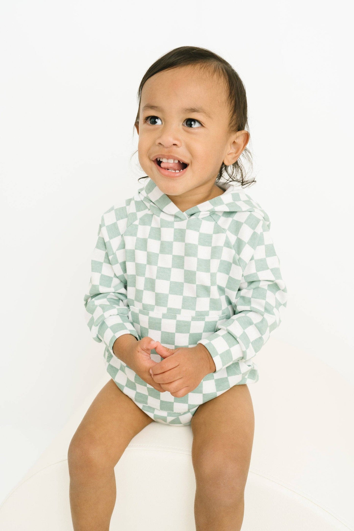 Checkered Hoodie Bubble Romper