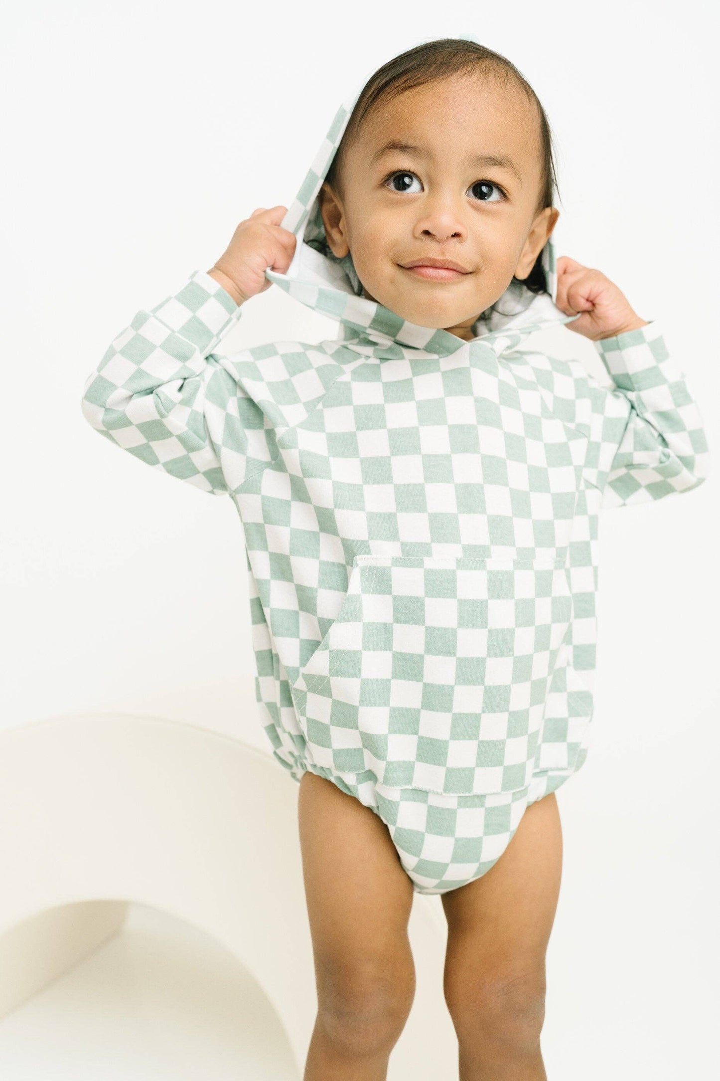 Checkered Hoodie Bubble Romper