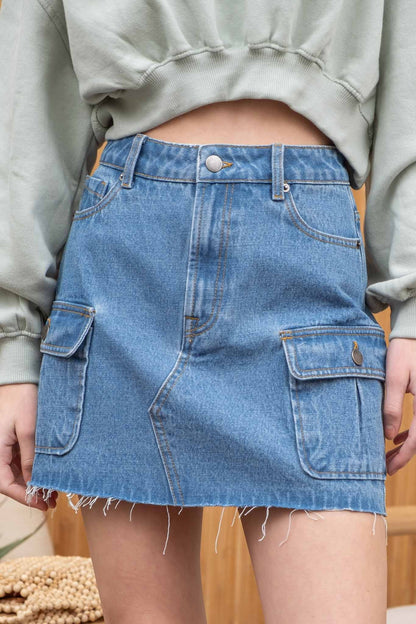 Trying Times Cargo Denim Skirt