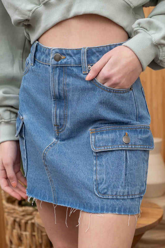 Trying Times Cargo Denim Skirt